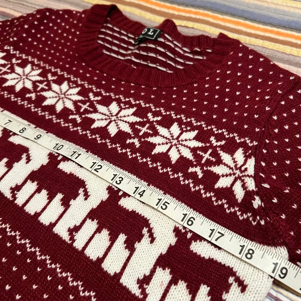 POL Burgundy Reindeer Snowflake‎ Fair Isle Knit Sweater Women's Size S